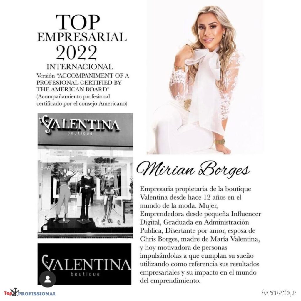 PRÊMIO TOP EMPRESARIAL INTERNACIONAL - MIRIAN BORGES - VALENTINA BOUTIQUE