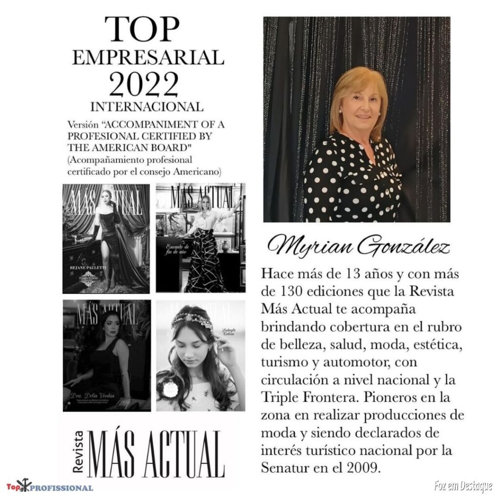 PRÊMIO TOP EMPRESARIAL INTERNACIONAL - MYRIAN GONZALEZ - REVISTA MÁS ACTUAL