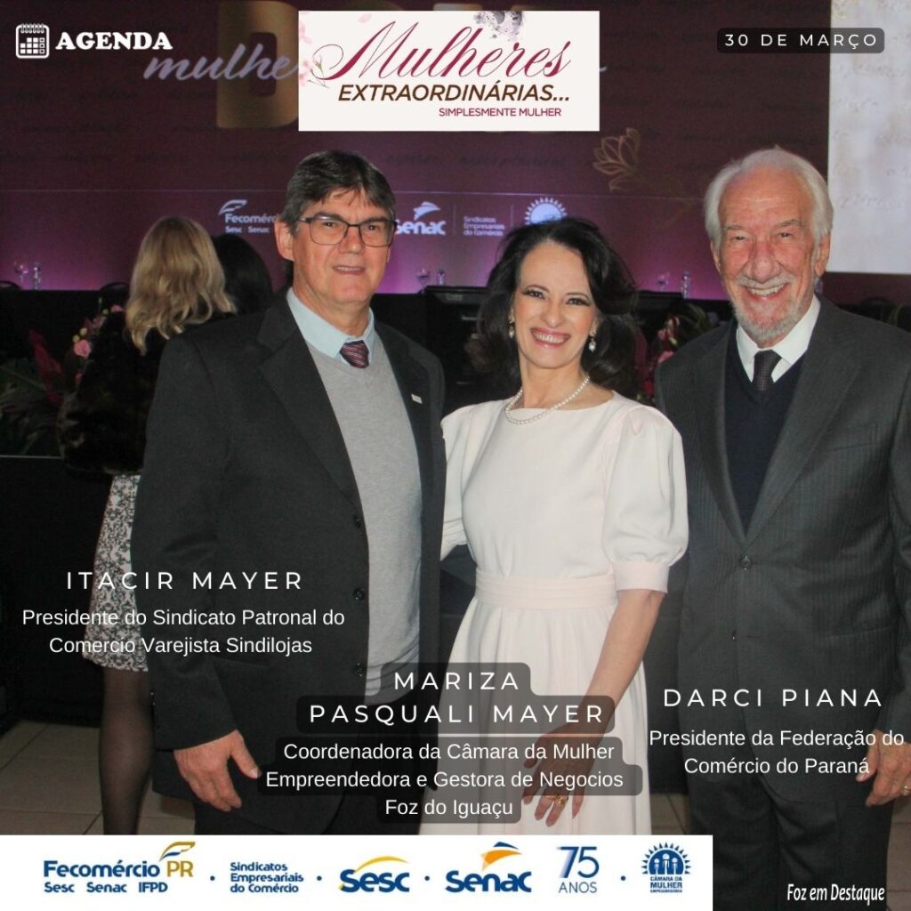 PREMIO MULHER EMPREENDEDORA FECOMÉRCIO 2023  ITACIR E MARIZA MAYER COM DARCI PIANA