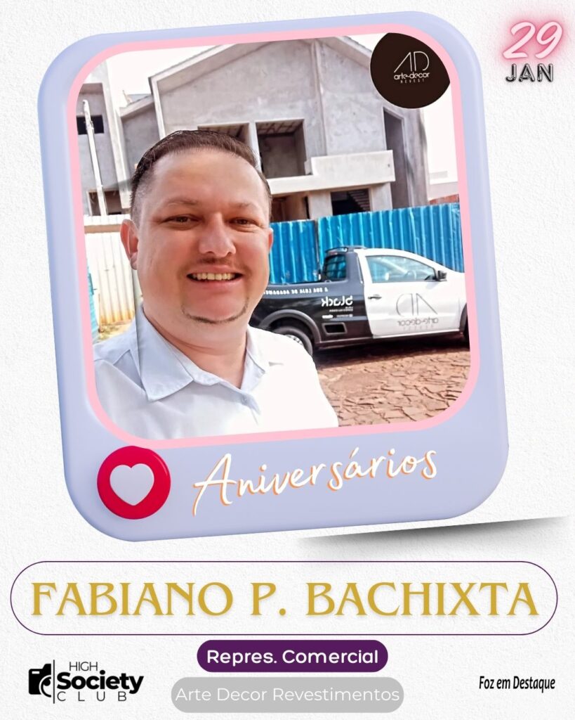 Fabiano P. Bachixta
Representante Comercial
Arte Decor Revestimentos