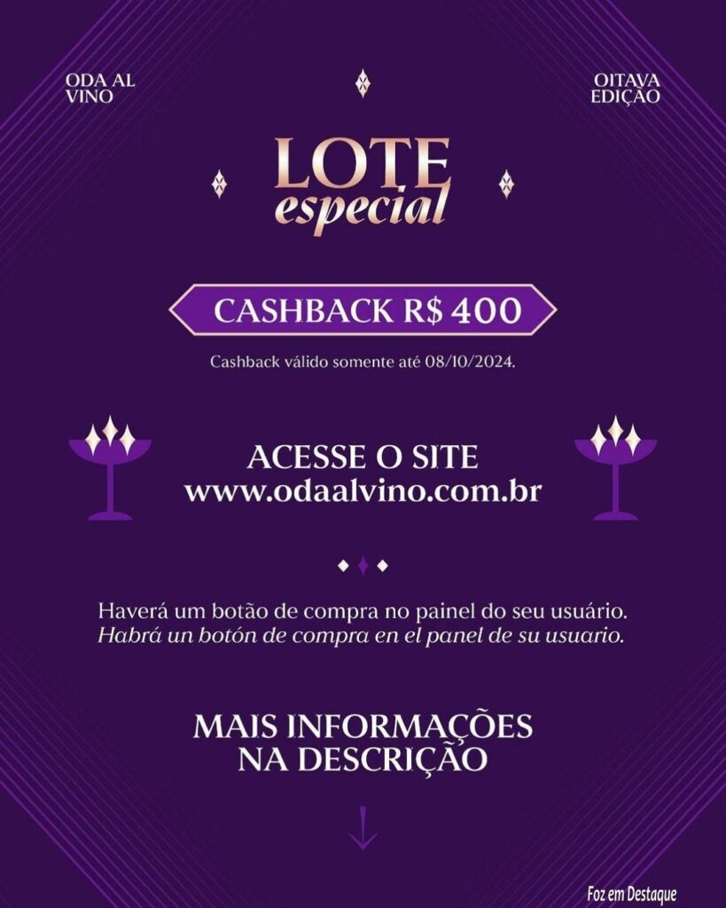 Oda al Vino 2024: Garanta seu Lote Especial com Cashback Exclusivo! 