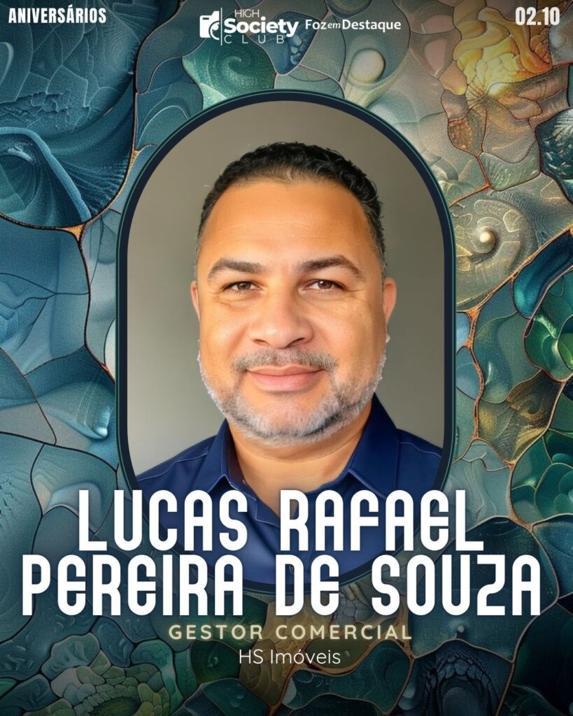 Lucas Rafael Pereira de Souza
Gestor Comercial HS Imóveis
Aniversários 02 de outubro 2024