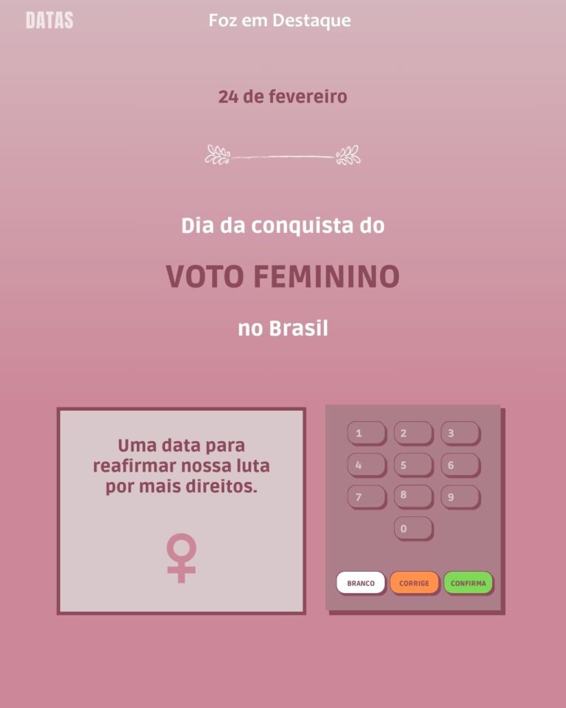 Promulgação da Primeira Constituição Republicana - Dia da Conquista do Voto Feminino no Brasil - Dia Nacional do RPG
Datas  24 de Fevereiro 2025 Foz em Destaque "Sua Vida mais divertida"