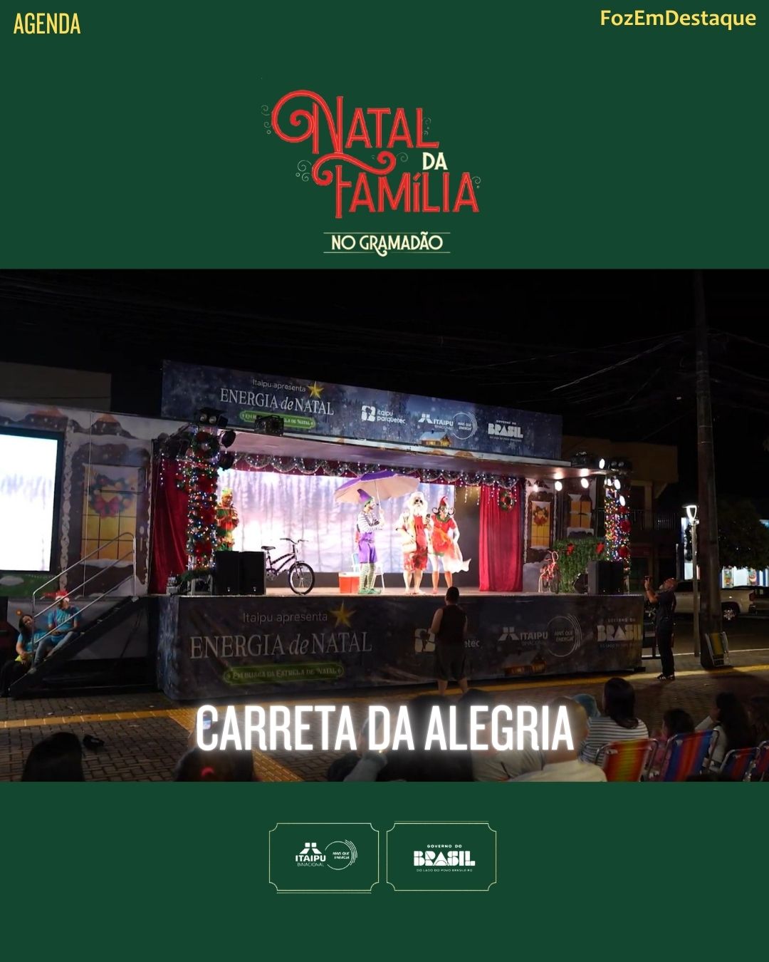 Carreta da Alebria
O diretor-geral de Itaipu, Enio Verri, com a esposa, Neusa Barbi Verri; e o diretor de Coordenação, Carlos Carboni, com a esposa, Lucimar Caboni. Foto: Divulgação/Itaipu Binacional

Natal da Família Itaipu


