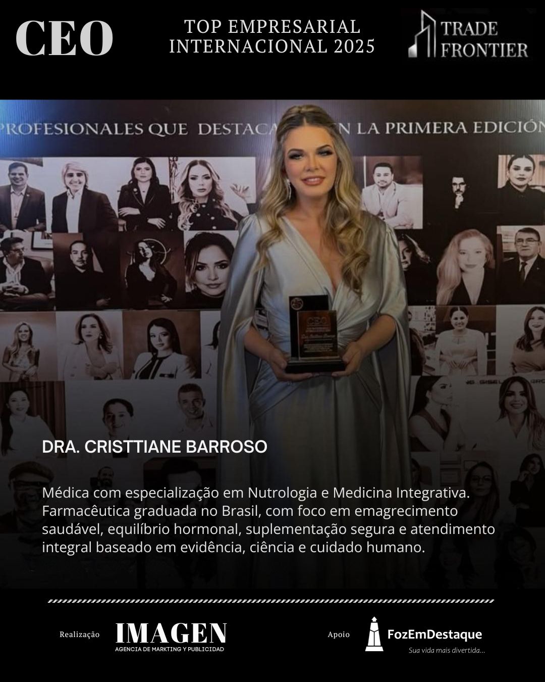 DRA. CRISTTIANE BARROSO, Médica com especialização em Nutrologia e Medicina Integrativa. Farmacêutica graduada no Brasil, com foco em emagrecimento saudável, equilíbrio hormonal, suplementação segura e atendimento integral baseado em evidência, ciência e cuidado humano.