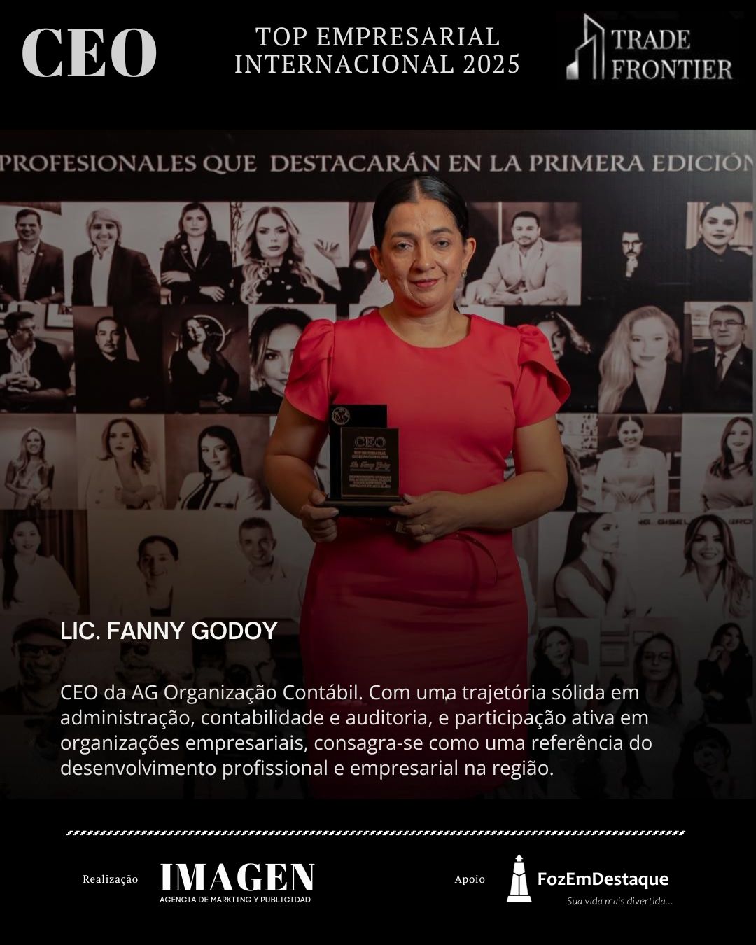 LIC. FANNY GODOY, CEO da AG Organização Contábil. Com uma trajetória sólida em administração, contabilidade e auditoria, e participação ativa em organizações empresariais