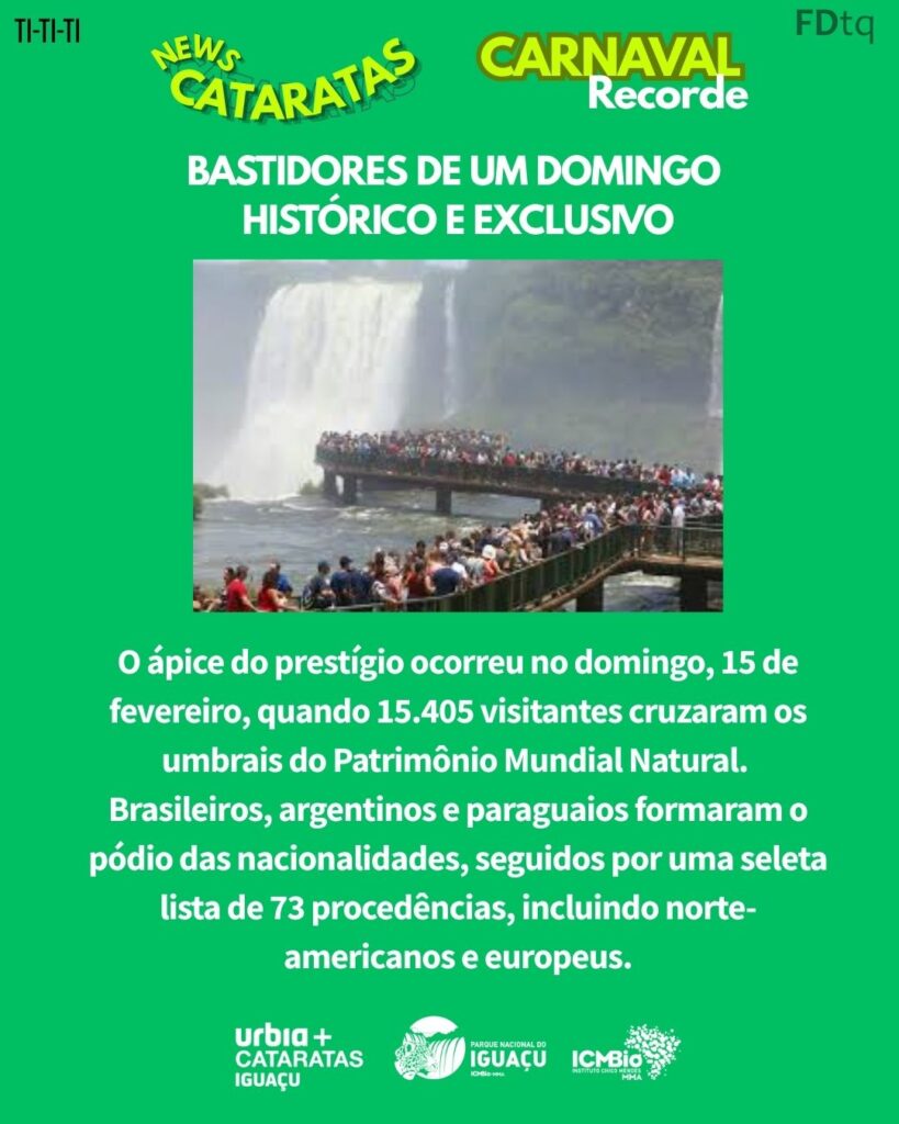 Carnaval nas Cataratas 2026 registra recorde de 38 mil pessoas. Veja os detalhes da visitação histórica no Parque Nacional do Iguaçu.

FozEmDestaque
Foz em Destaque