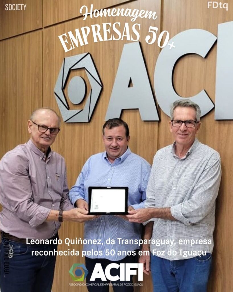 Leonardo Quiñonez, da Transparaguay, empresa reconhecida pelos 50 anos em Foz do Iguaçu 
ACIFI 50 anos Foz
Foz Em Destaque
FozEmDestaque
