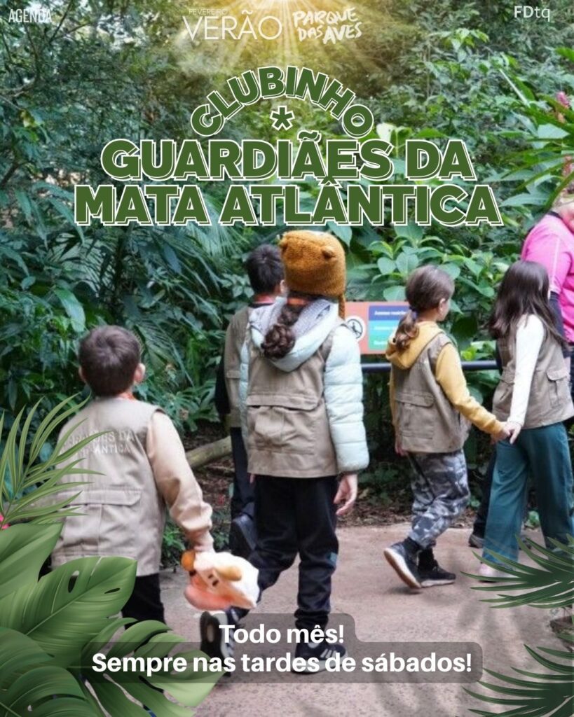 Agenda Parque das Aves - Verão
Exposição Reverse the Red Day
Exposição Carnaval Legal para Todos
Campanha de conscientização sobre colisão de aves com vidros
Clubinho Guardiões da Mata Atlântica