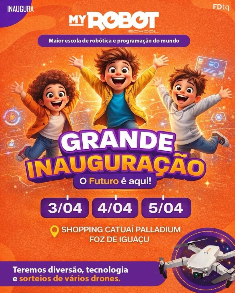 Odair Silva  Fastroni
My Robot School inaugura em Foz do Iguaçu no Shopping Catuaí Palladium de 03 a 05 de abril. Robótica e programação para crianças de 5 anos. 🤖